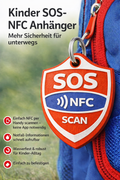 NFC SOS Kinder-Anhänger aus Weichgummi, SOS-Tag rot weiß blau, mit Schlüsselring